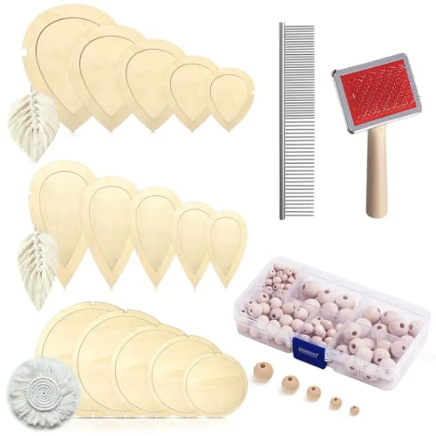 

Набор из 167 предметов: формы для вырезания листьев макраме и наборы гребней, круглые шаблоны для вырезания листьев, гребни из нержавеющей стали для макраме, деревянные бусины Ru