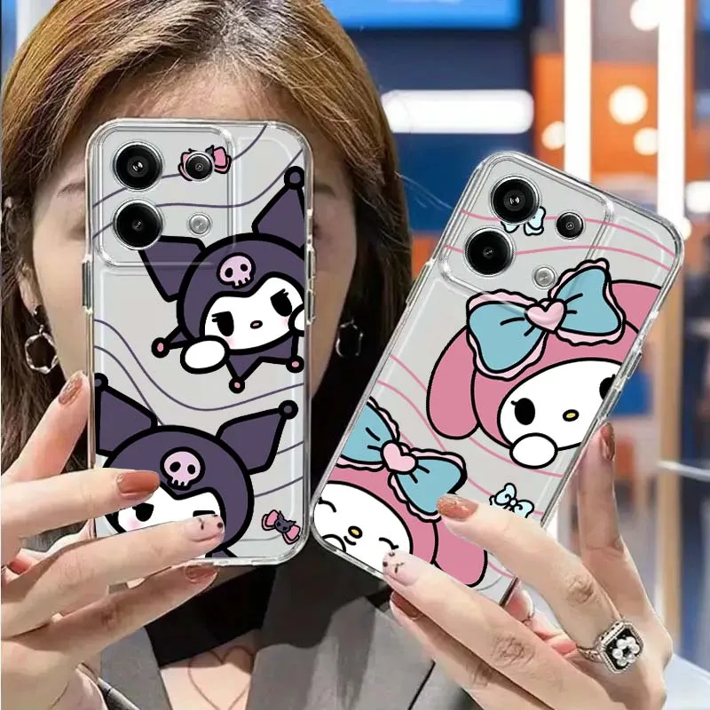

Wave Curve My Melody Kuromi Phone Case For Redmi Note 15 14 13 12 12R 11E Pro Plus Turbo 4G 5G Space Shell