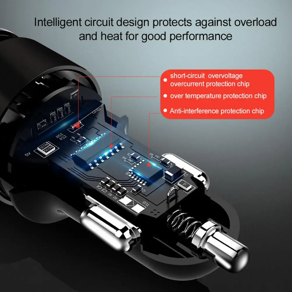 USB Car Charger  Professional Fireproof Material Intelligent Shunt  Stable Output USB Car Phone Charger Automobile Supplies