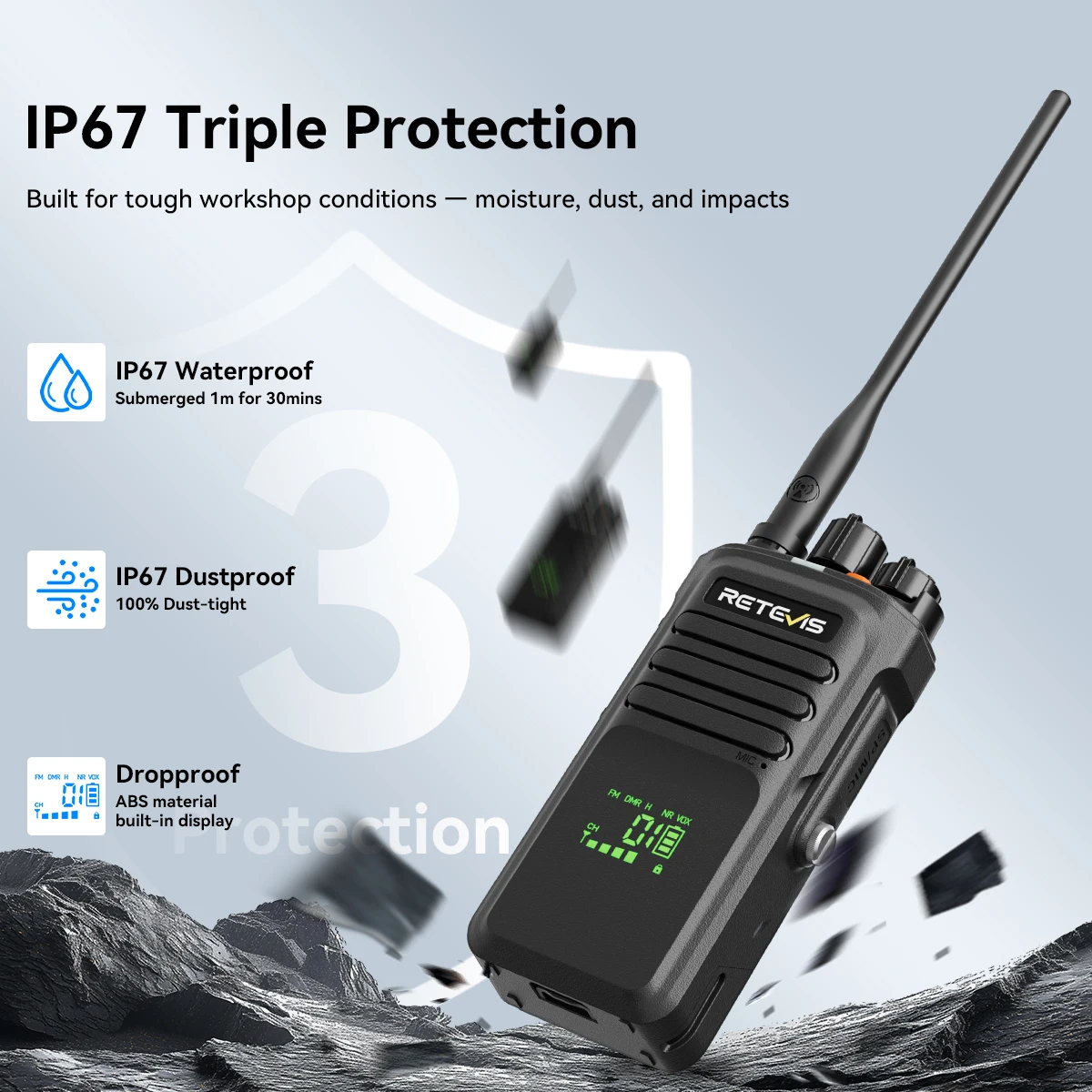 Retevis NR40 اسلكية تخاطب DMR اتجاهين راديو 5 واط طويلة المدى واضح الصوت آمن AES256 IP67 مقاوم للماء نوع C شحن 2800 مللي أمبير VOX #5