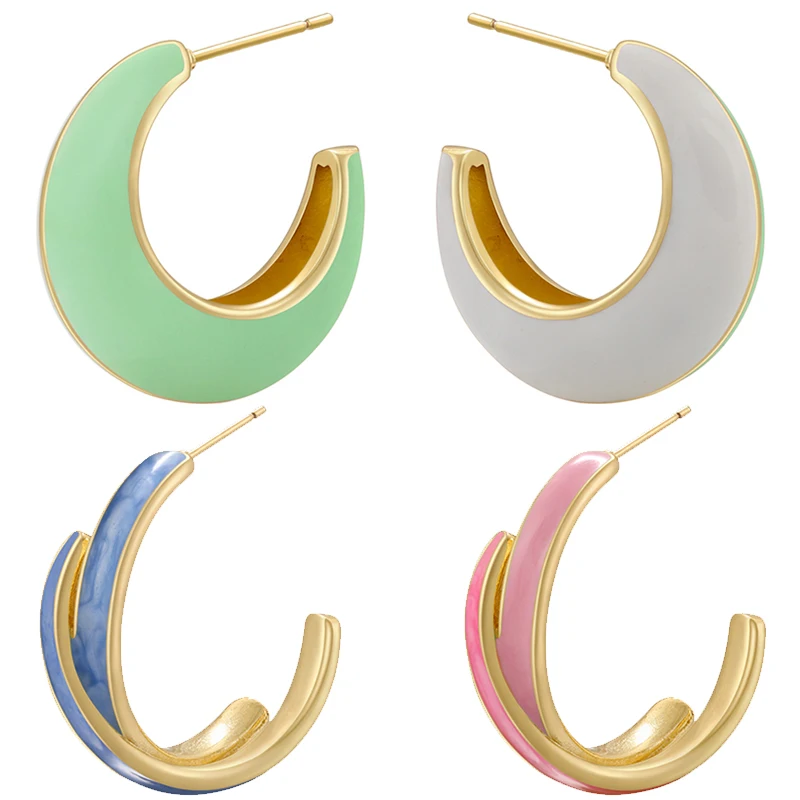 ZHUKOU Double colors enamel stud earrings for women Brass gold plated X shape hoop earrings 2024 Spring Jewelry Trends VE1143