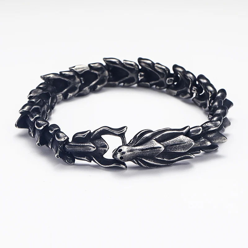 Punk Rock Titanium Steel Dragon Head Link Chain Bracelets Bangle for Men Retro Jewelry Black Gold Silver Color Drop Shipping