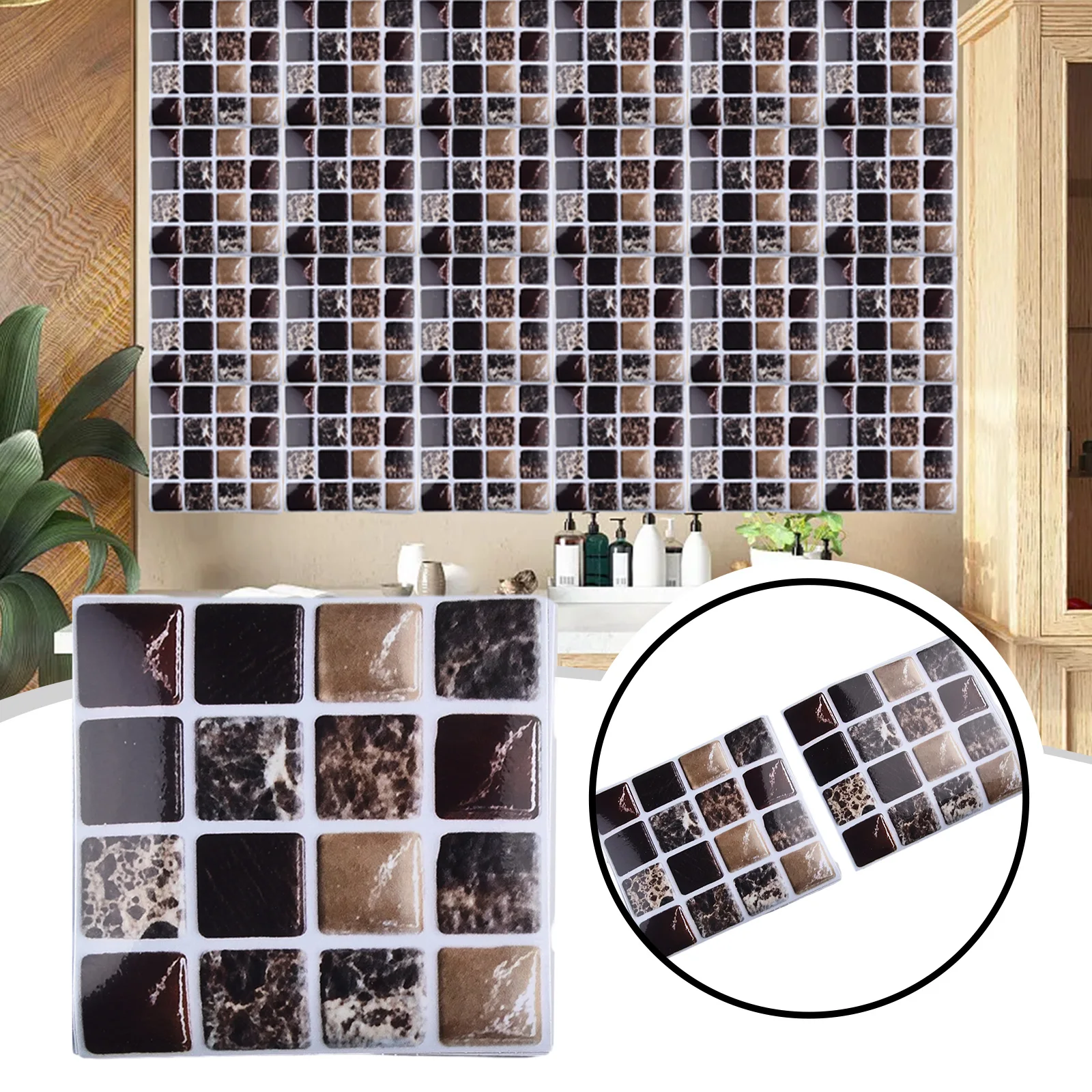 Set of 20 Waterproof Mosaic Tile Stickers for Home Decor Easy to Apply on Smooth Surfaces like Tiles and Glass