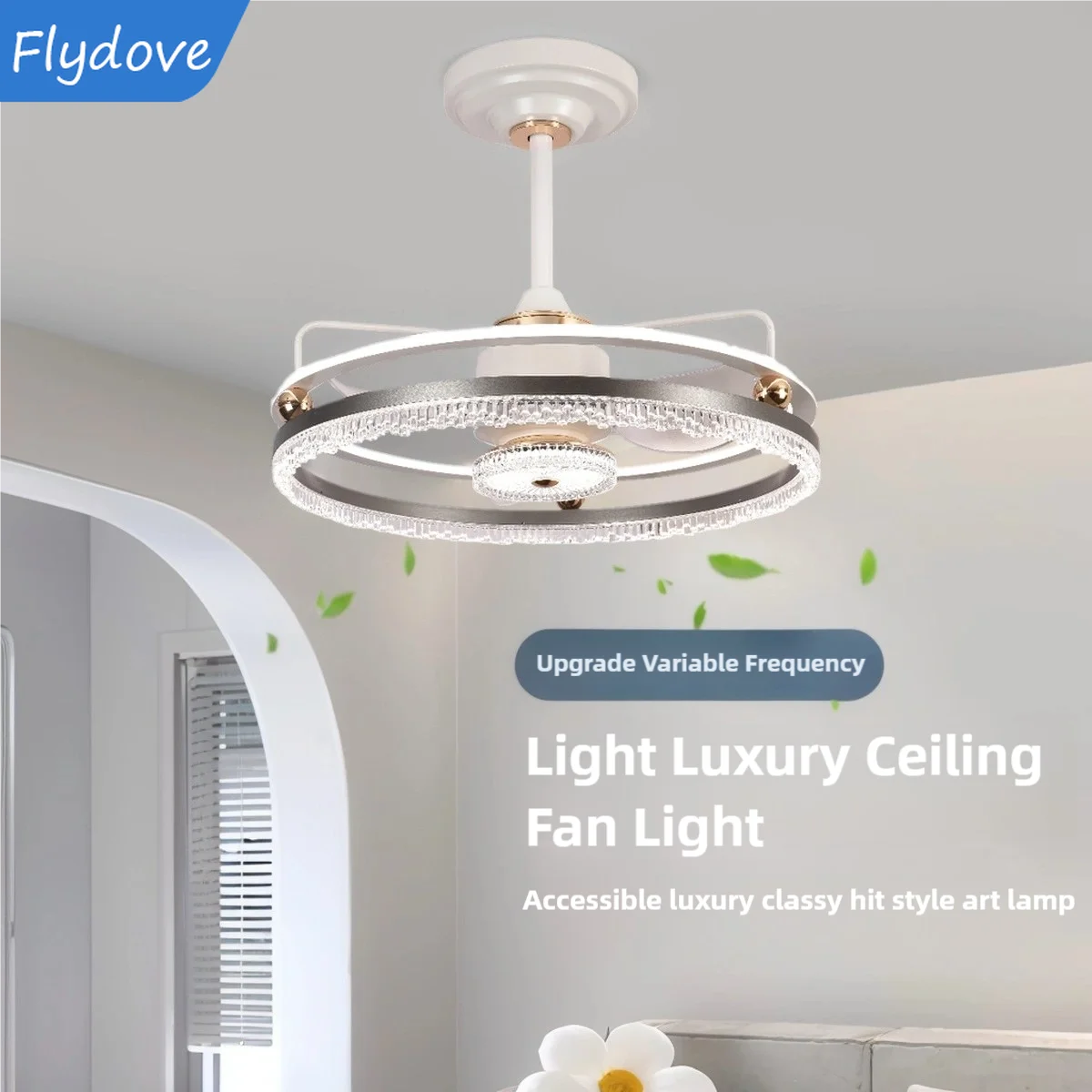 Modern Crystal Metal Luxury Ceiling Fan Light Living Room Bedroom Simple Restaurant Silent LED Invisible Blade Home Decor