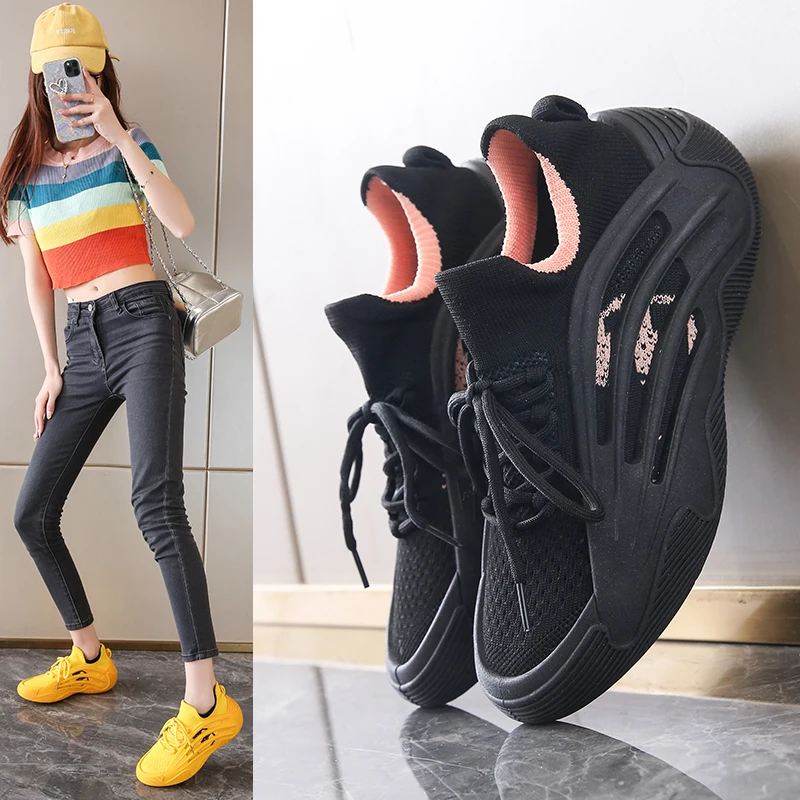 

2025 New Women's Round Toe PU Leather Lace Up Chunky Platform Walking Shoes 5CM Heel Wear Resistant Casual Daily Sneakers