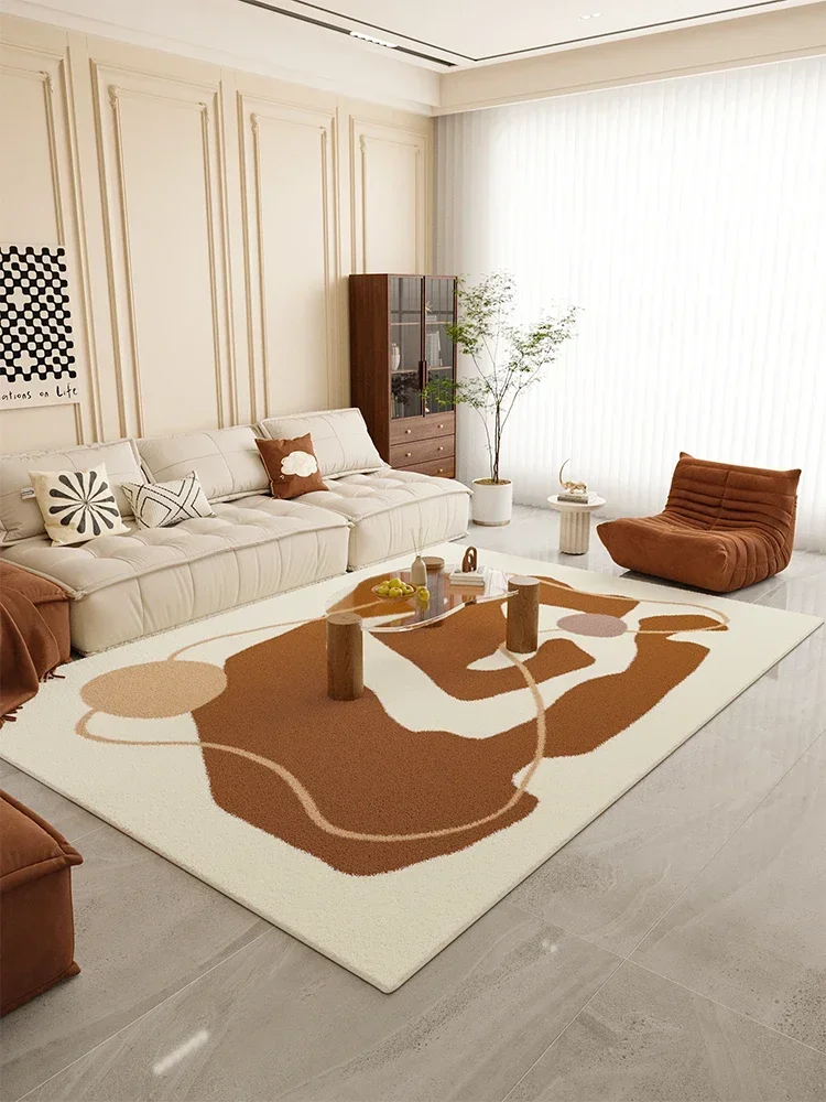 

French Country Area Rug for Living Room Bedroom Red Brown Striped Color Block Design Soft Non-Slip Floor Mat