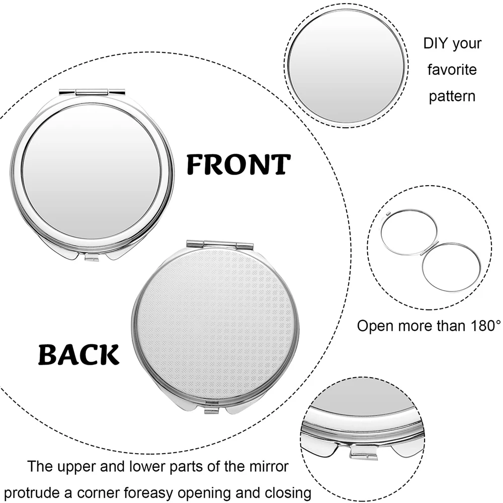 1 szt. Półfabrykaty sublimacyjne kieszonkowe lusterko okrągłe termotransferowy składane lusterko lustro do makijażu podróżna dla kobiet mężczyzn do