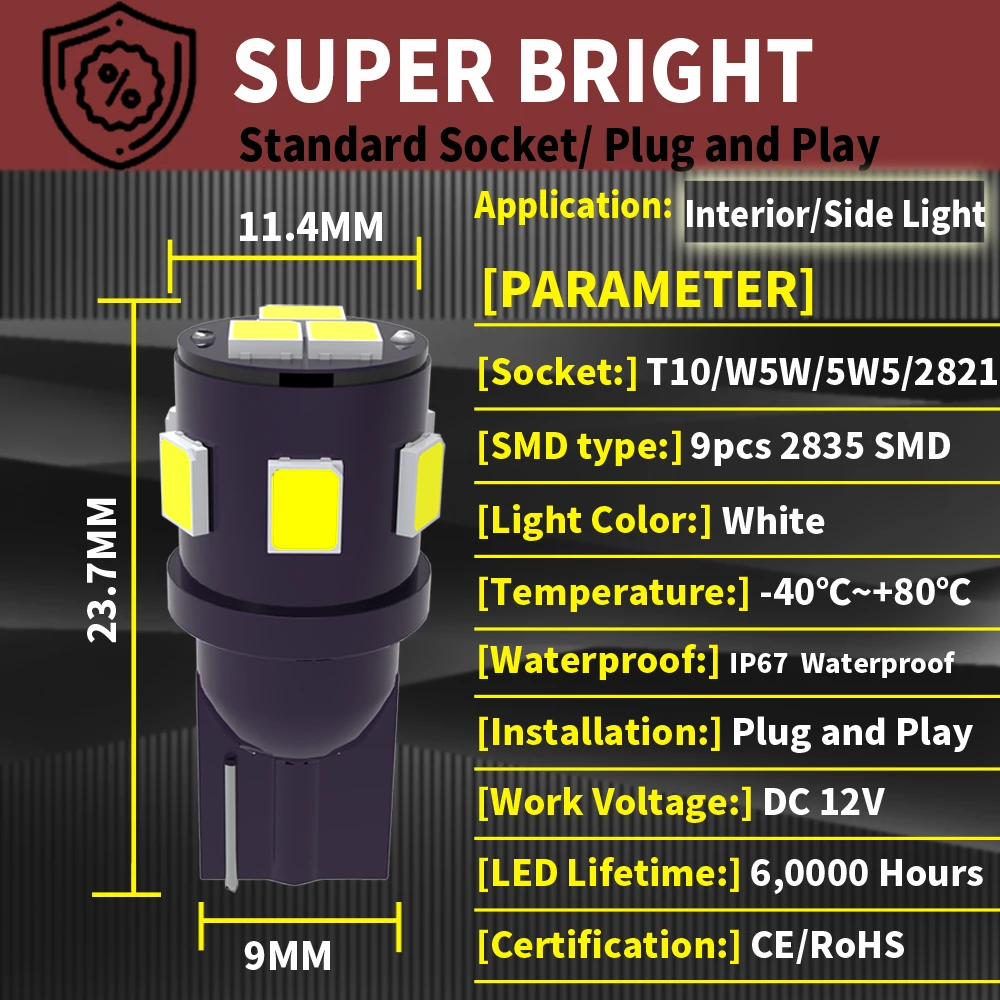 10x T10 W5W 168 194 LED Interior Parking Position Light Canbus for Citroen C3 C4 C5 Seat Leon MK2 Mitsubishi Lancer Jeep Renegad