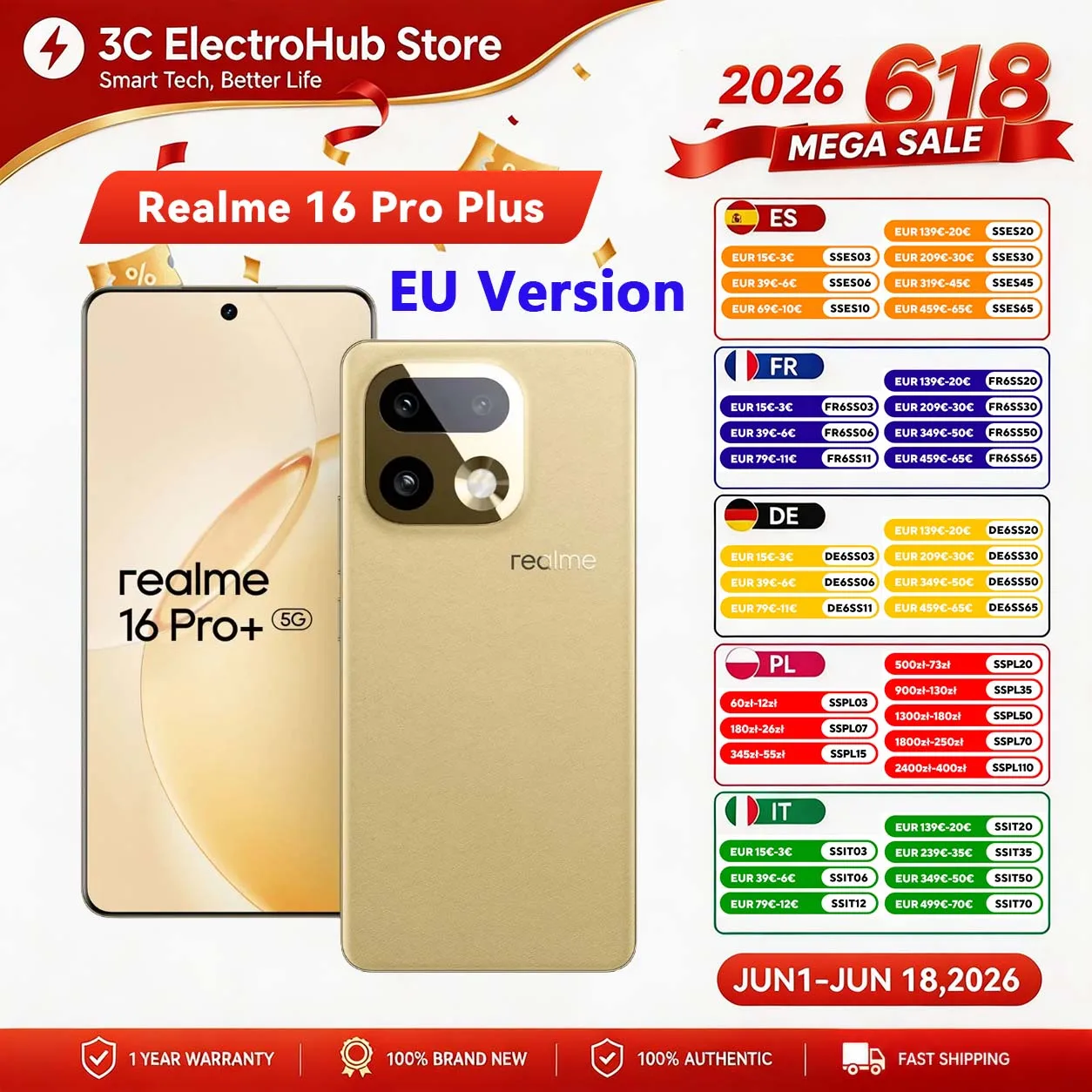 ?Version UE?Smartphone Realme 16 Pro Plus 5G 12+512 Go Gris, AMOLED 144 Hz, 7000 mAh, 80 W SuperVOOC, 50+200 MP, Snapdragon 7 Gen 4, L ?Version UE?Smartphone Realme 16 Pro Plus 5G 12+512 Go Gris, AMOLED 144 Hz, 7000 mAh, 80 W SuperVOOC, 50+200 MP, Snapdragon 7 Gen 4, L