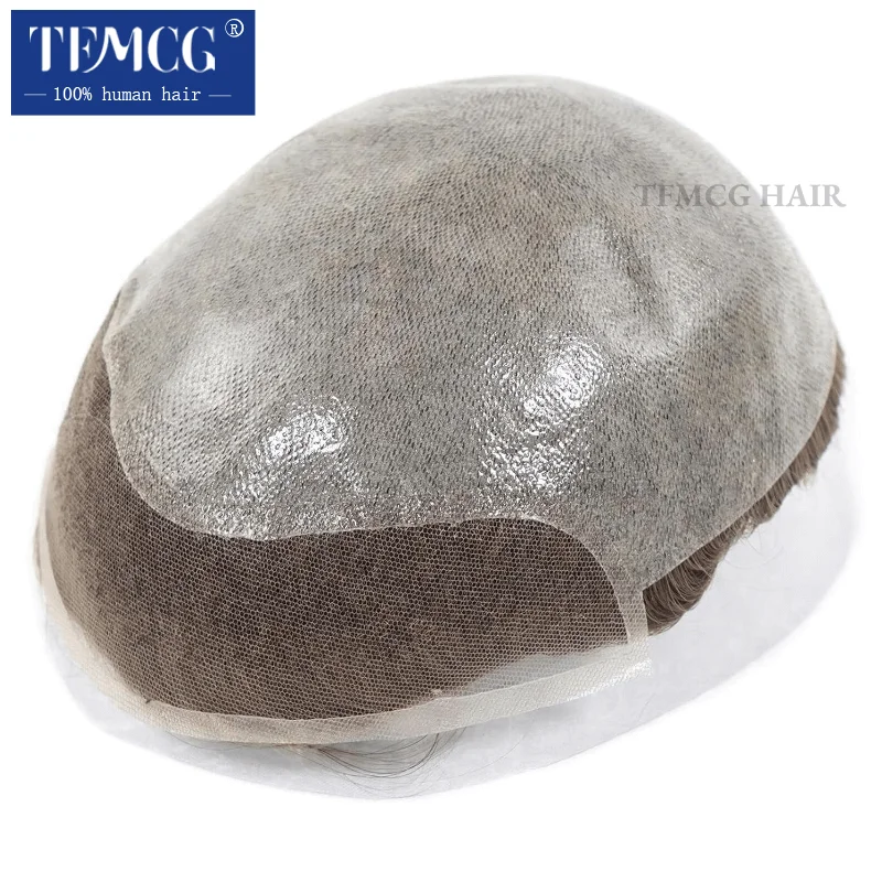 Rambut palsu pria toupee 8x10 BIO Swiss Lace dengan alas PU, 100% rambut manusia, prostesis rambut pria, garis rambut alami, unit pengganti rambut pria