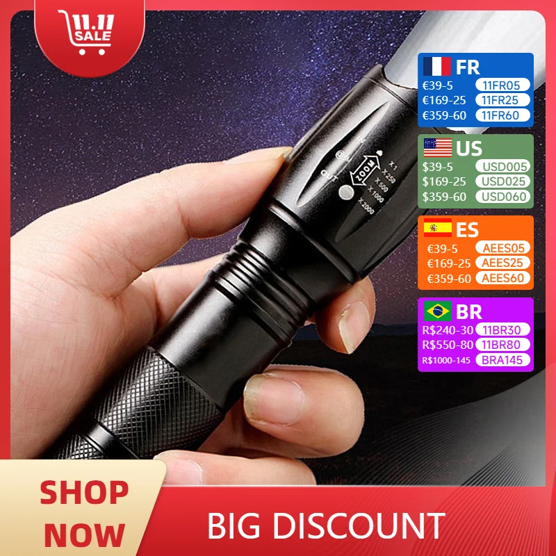 Powerful LED Flashlight Aluminum Alloy Portable Torch USB ReChargeable Outdoor Camping Tactical Flash Light