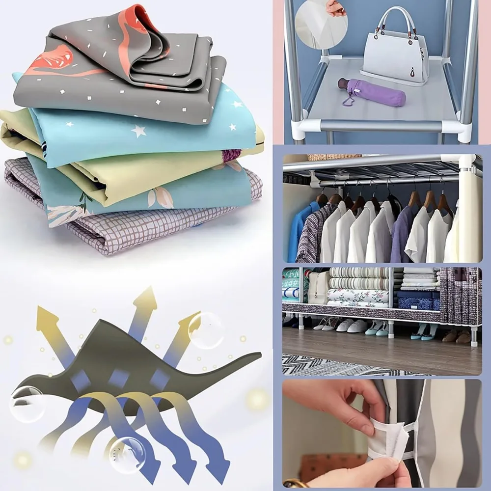 منظم خزانة ملابس محمول من القماش غير المنسوج مع 3 أرفف و4 قضبان تعليق لحلول تخزين الملابس #4