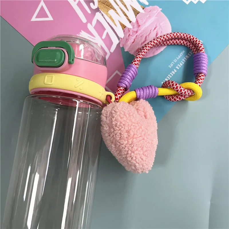 Car Keychain Heart Plush Keychain Colorful Lanyard Bag Keyring Accessories Fashion Wrist Strap Anti-lost Pendant Keychains