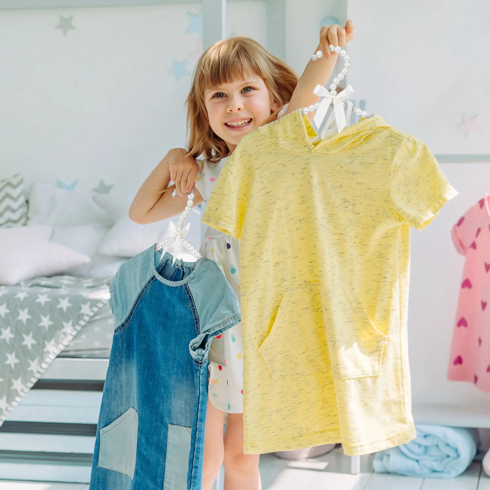 

2pcs Plastic For Kids Artificial Pearl Beaded Children Clothes Drying Closet Storage Small Clothing Hangers Laundry