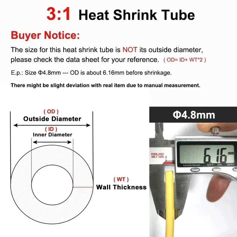 5m 3:1 Dual Wall Heat Shrink Tube With Glue 1.6/2.4/3.2/4.8/6.4/7.9/9.5/12.7/30/50mm Shrinkable Tubing Adhesive Wrap Wire Sleeve