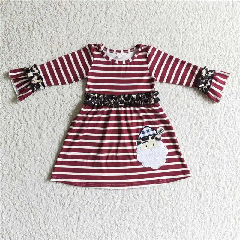 

Embroidery Santa's Red Striped Long Sleeve Dress