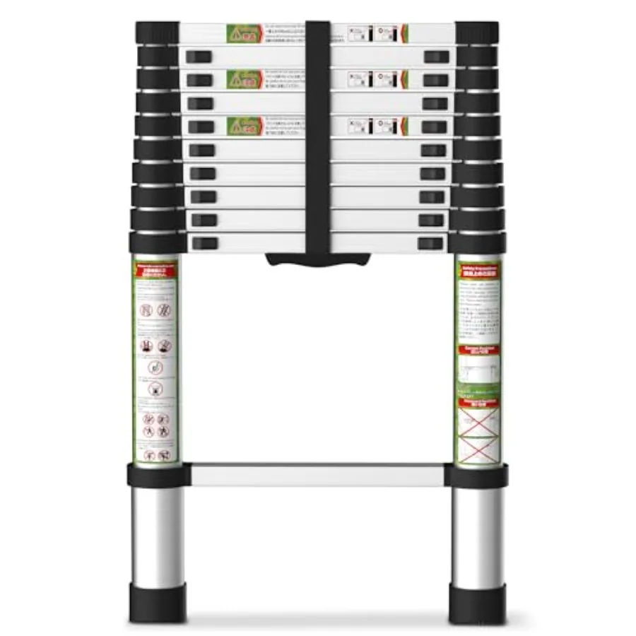 

Telescoping Ladder for RV Attic 10.5FT Aluminum Extension Ladder with Dual Locking Mechanism Max Load 330lbs Compact Foldable L