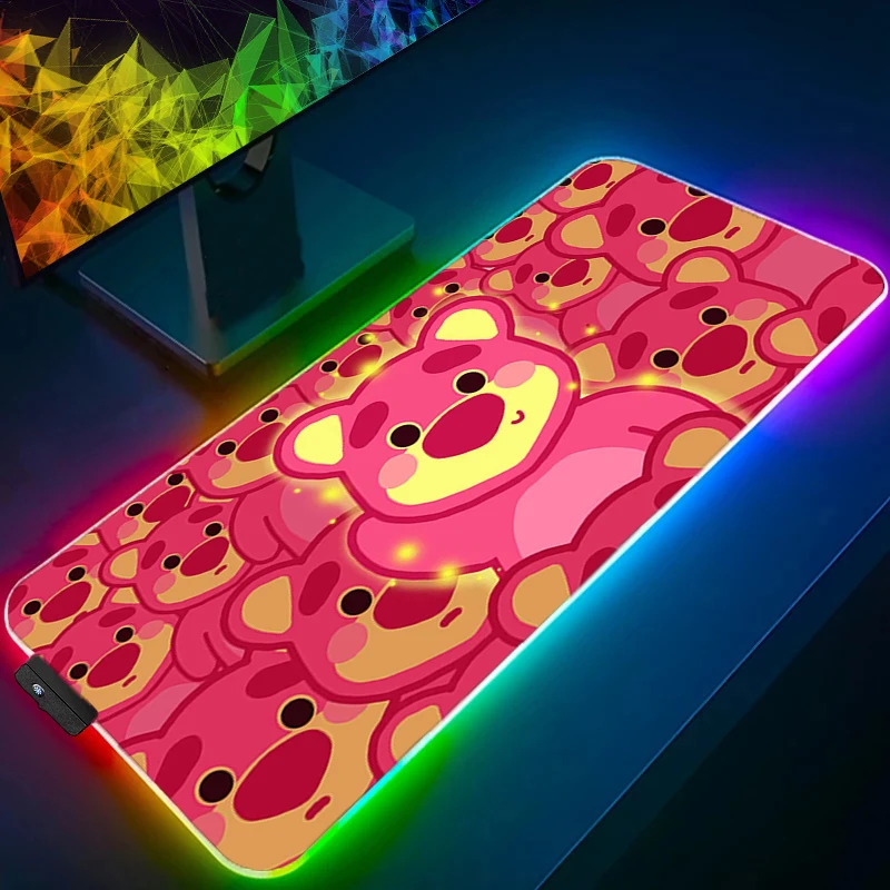 

RGB Backlight Mouse Pad Strawberry Bear Lotso Anime Gabinete Gamer Computer LED Desk Mat Keyboard Gaming Accessories Mousepad