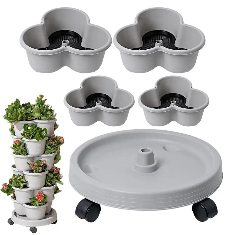 4 Levels Plant Tower Stackable Vertical Flower Pot With Movable Tray Stackable Strawberry Planter Vegetables Plant Pot Frame
