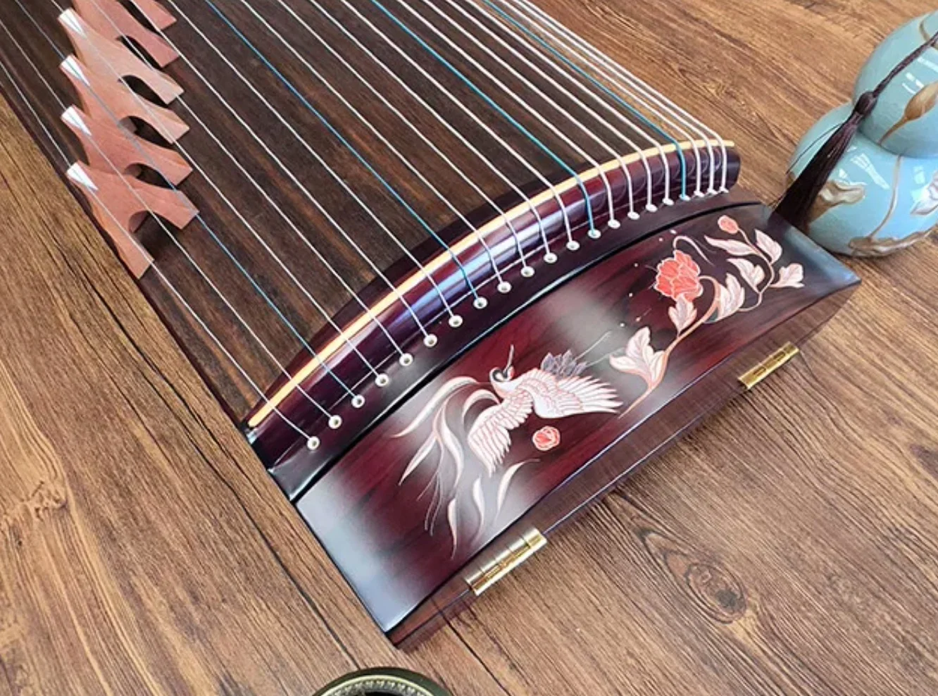 125cm Portable Guzheng 21 Strings Chinese Zither Flower‑Crane Pattern Folk String Musical Instrument
