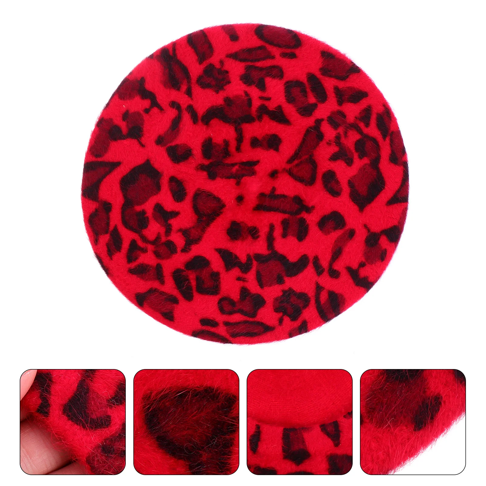 

Headwear Leopard Print Beret Miss Hats Cotton Chemo Rabbit Fur Female Berets Cap