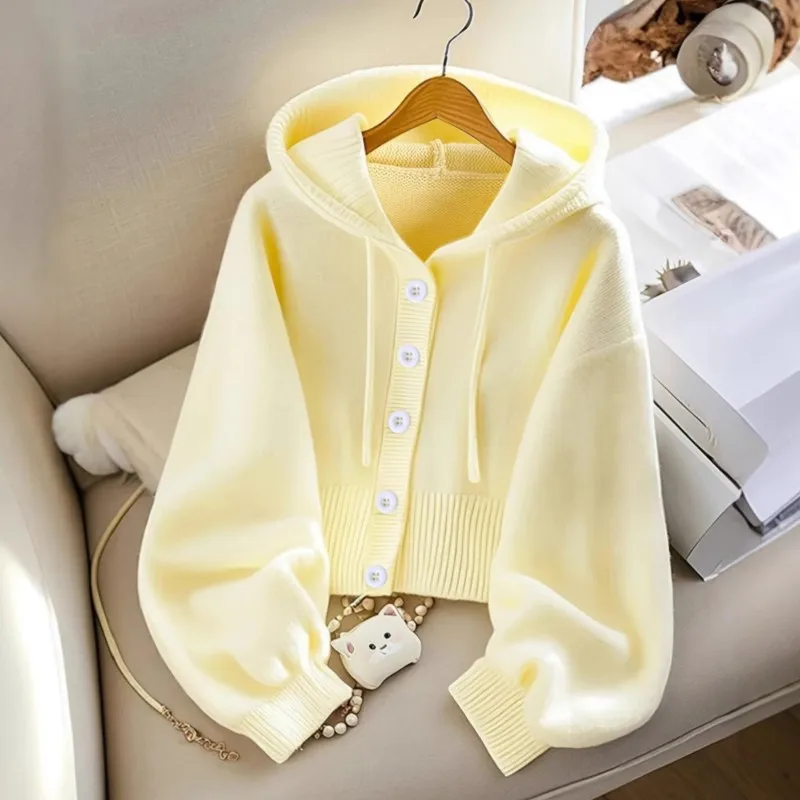 

Women's Loose Hooded Sweater Outerwear - Spring/Autumn 2026 new Women's Solid color Knitted Cardigan Para Mujeres