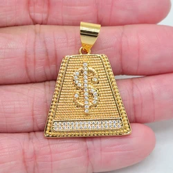 High Quality Gold Color Clear Cubic Zirconia Bling Hip Hop Dollar Sign trapezoid Pendant Jewelry