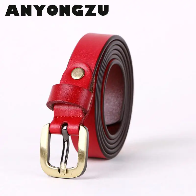 Women Real Cowhide Belt Needle Buckle Alloy Pure Color Decorative Leather Cowboy Red Black Coffee 5 color optional 105 110115CM