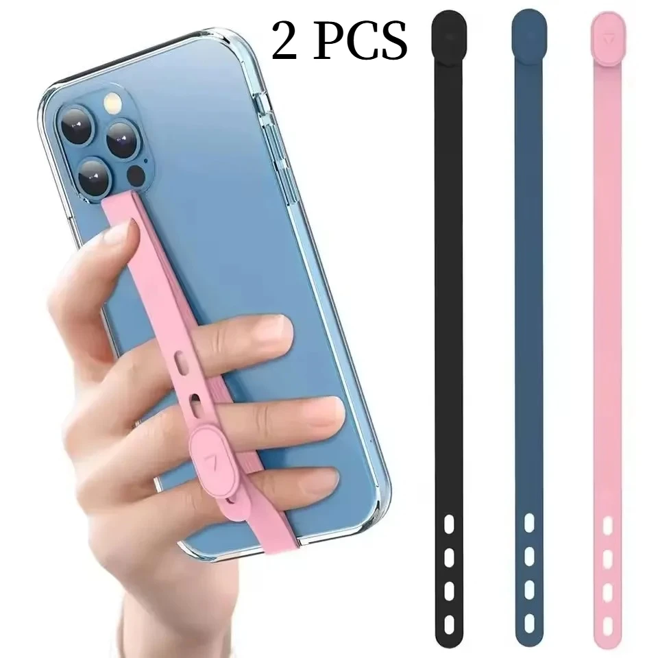 2pcs Portable SiliconePhone Strap AdjustablePhone Case Wristband Elastic Phone Hand Band Phone Accessories