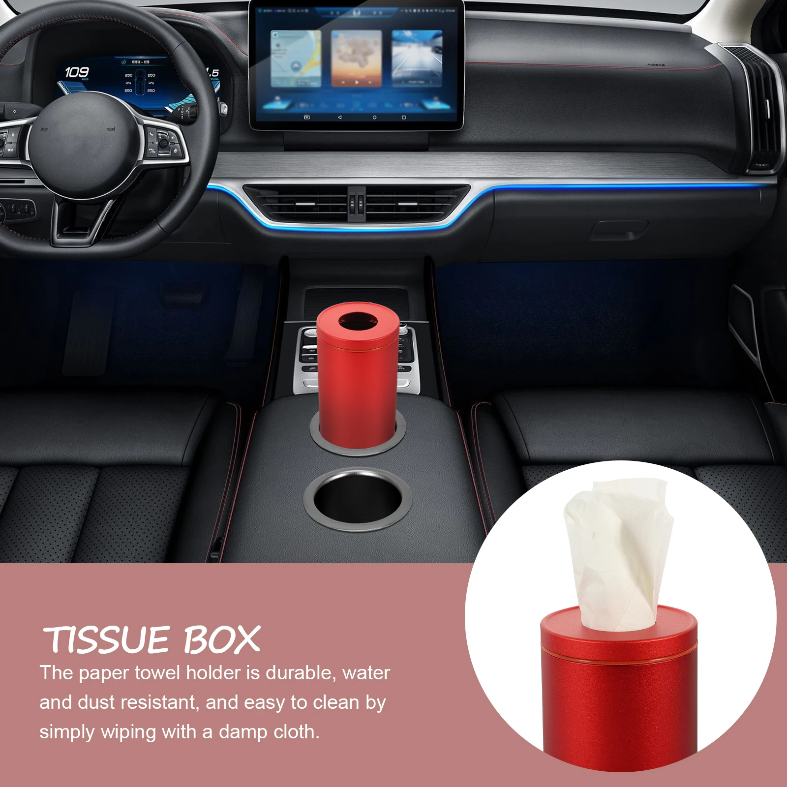 

1pc Metal Car Tissue Holder Cylinder Tissue Box Round Paper Towel Storage Organizer Aluminum Alloy Home Office Napkin