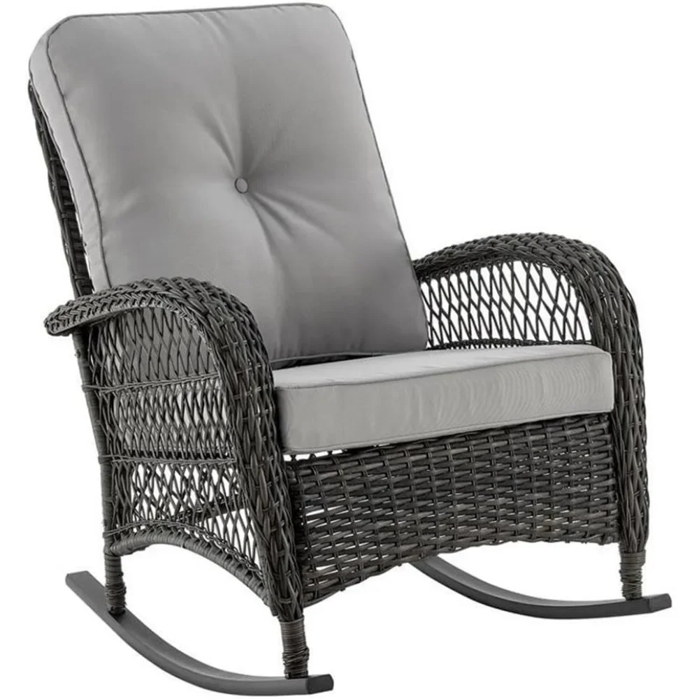 Outdoor Rocking Chair with Removable Waterproof Cushions, Made of Steel Rattan, Weather-Resistant Patio Rocker|