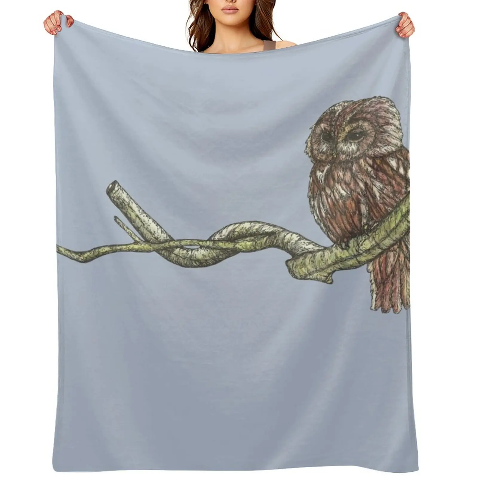 

Tawny Owl on a Branch Throw Blanket Hairys Luxury Sofa Plush Blankets