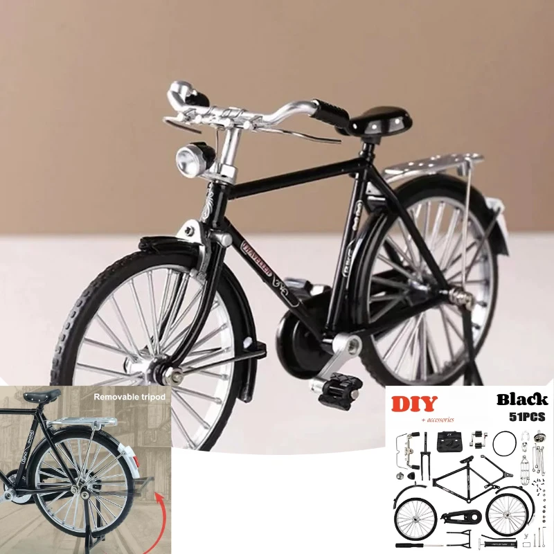 Model roweru retro ze stopu, do samodzielnego montażu, skala 1:10, metalowy model dekoracyjny, zabawka, czarny rower, symulacja, kolekcja dla chłopców