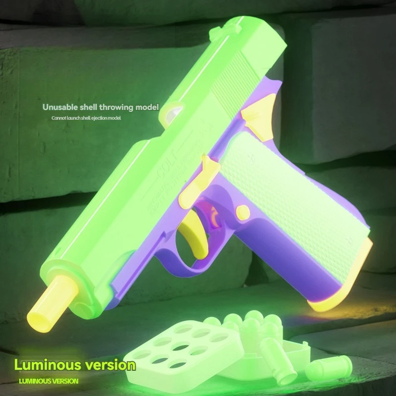 Throw Shell Toy Gun Luminous Manual Pistol M1911 Colt Anti-stress Fidget Gun Weapons Toy Cannot Shoot for Children Kids Adults