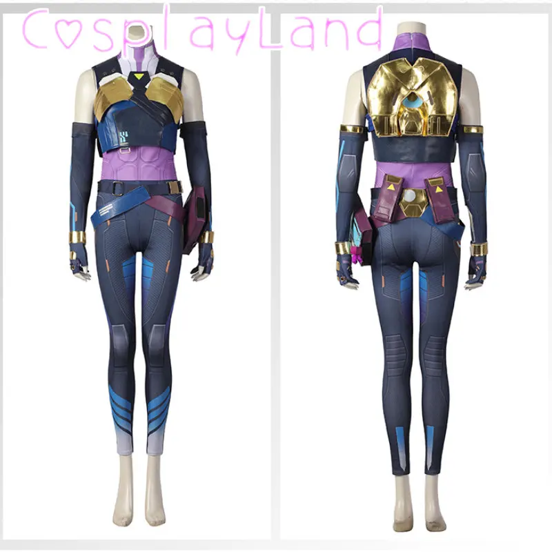 Jogo valorant neon cosplay traje azul terno feminino combate uniforme festa de halloween traje conjunto completo traje de néon