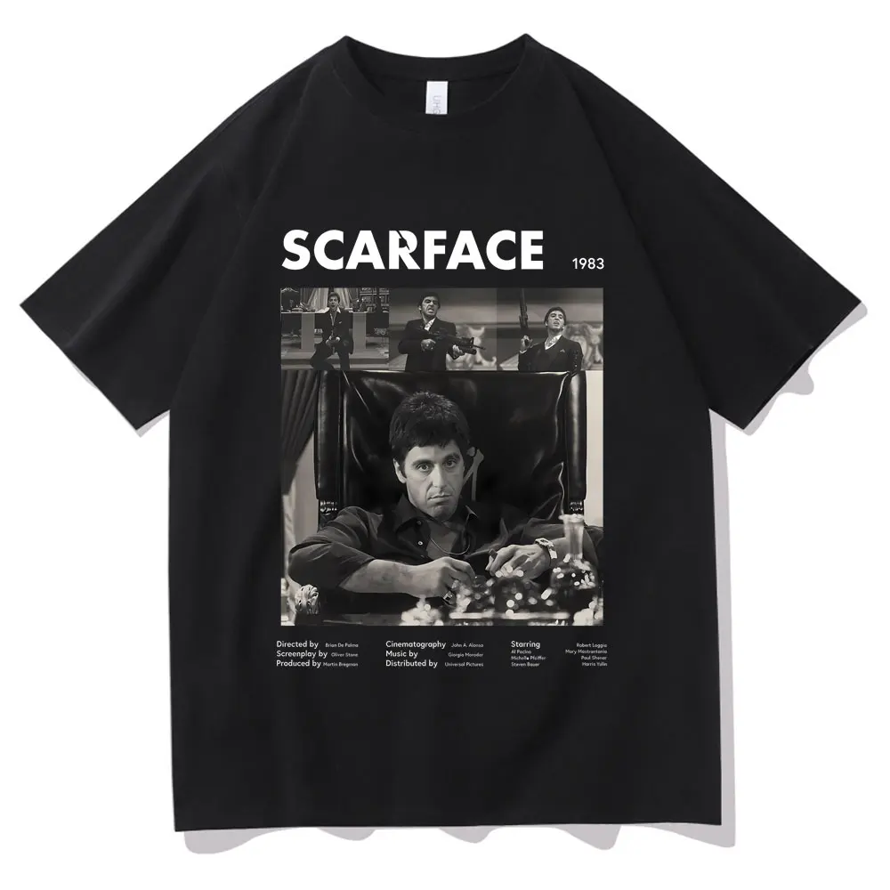 

90s Vintage Movie Scarface Tony Montana Al Pacino Graphic T Shirts Men Casual Pure Cotton T-shirt Male Hip Hop Oversized Tshirt