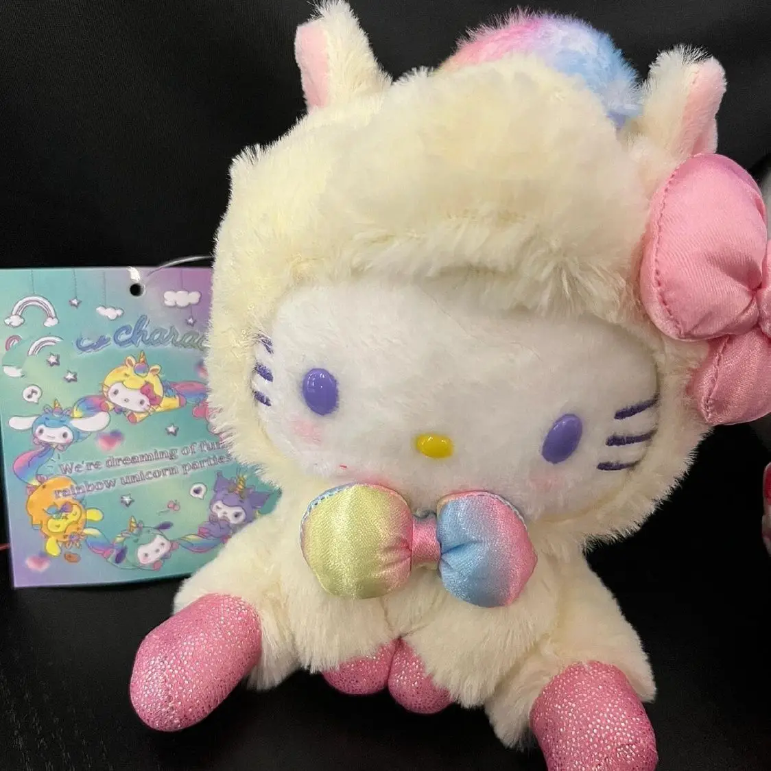 Hellokitty Character Peripheral Unicorn Kitty Pendant Rainbow Cat Bag Decoration Cute Plush Doll Keychain Girl Gift