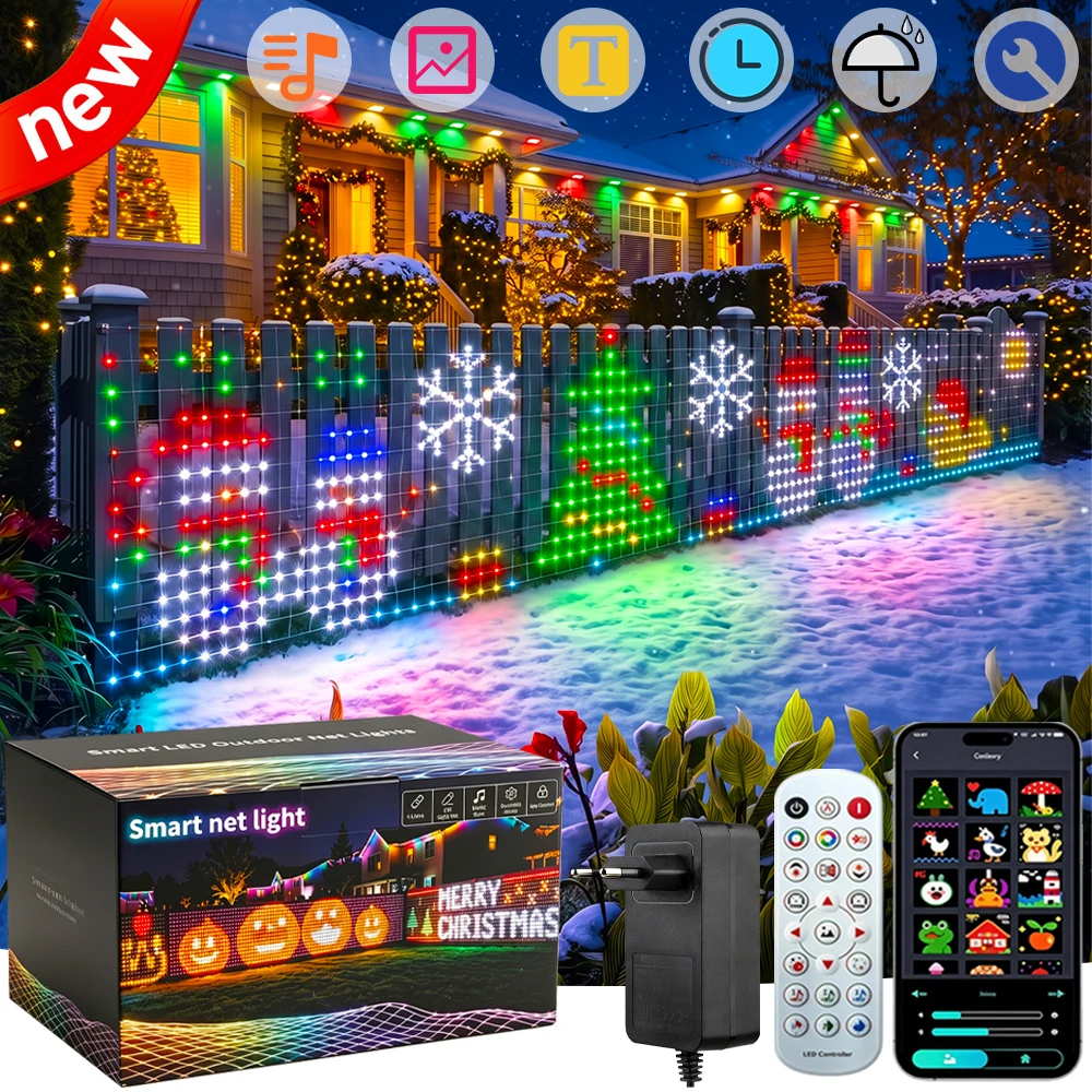 DIY Smart Christmas Net Lights,Outdoor Mesh Lights for Bushes Patio Decor,Color Changing Matrix Grid Lights,IP65 Waterproof