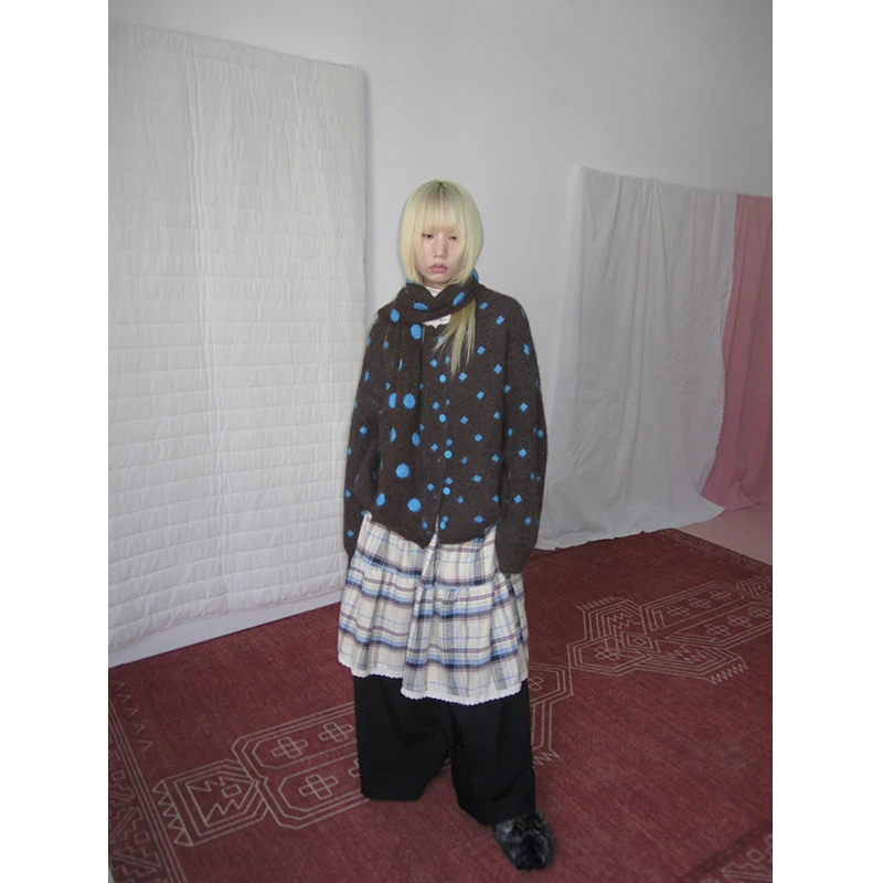 

Корейский свободный вязаный свитер, пальто с волнистым узором, универсальный всесезонный теплый топ на одной пуговице, круглый топ Ne Long Sve