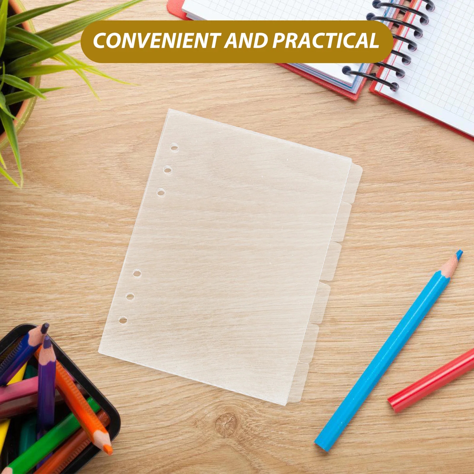 6Pcs Acrylic Binder Dividers Clear 6-Hole for A5 Size Refillable School Office Document Tabs Binder Tabs Tab Dividers