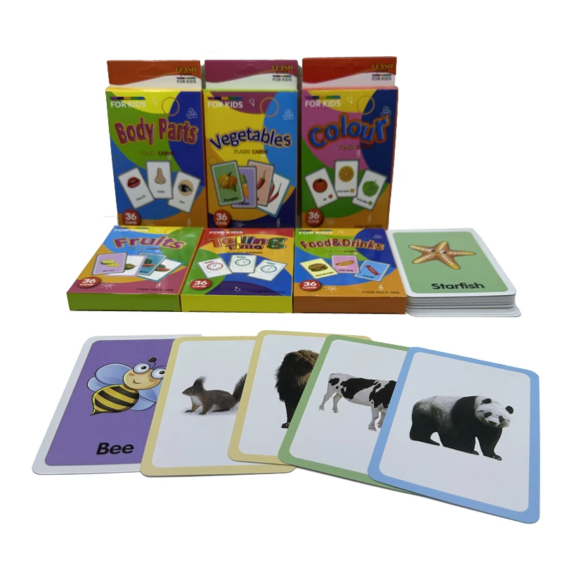 36Pcs Kid Cognition Card Animal Color body parts Teaching Baby English Learning Flash Card Early Educational Toy Montessori Gift