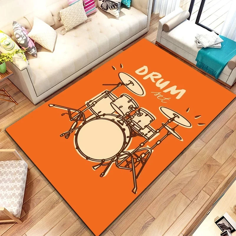 Drum Kit Area Rug Rock Music Themed Decorative Carpet Kids Musical Instruments Floor Mat for Bedroom Inside Entrance Doormat