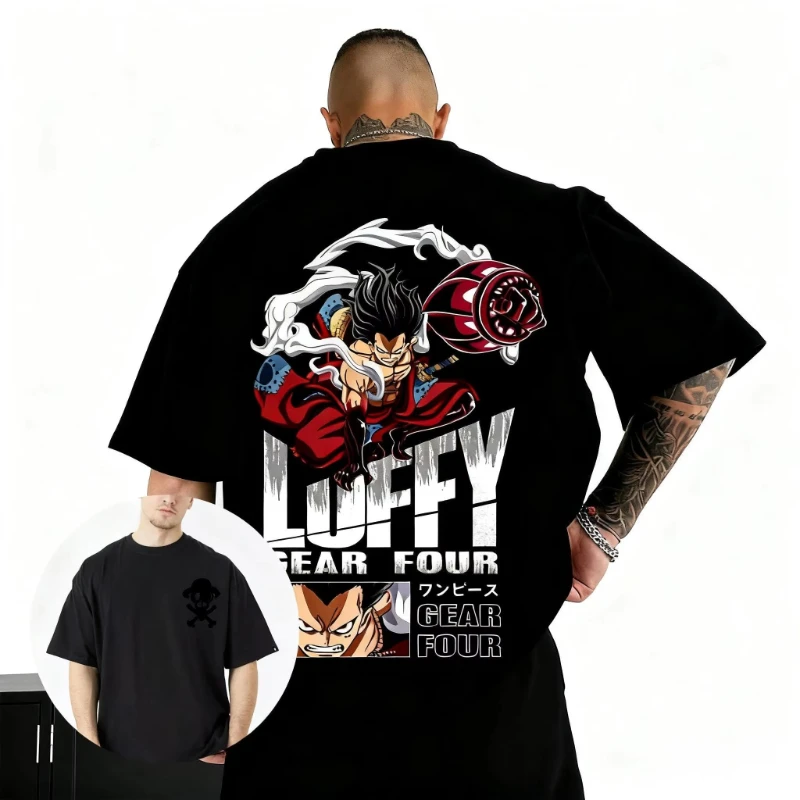 Camiseta de Anime One Piece Luffy Gear 4 para Hombre, Manga Corta, Diseño Gráfico, Verano 2026, Estilo Urbano Informal, Estampado de Manga Japonés, Unisex