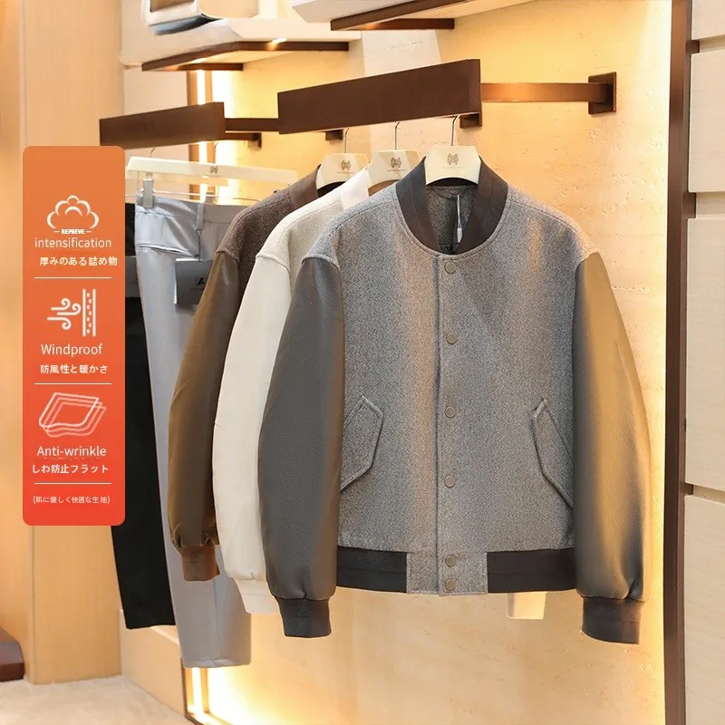 

Men's Outdoor Warmth Wool Blend Cotton Jaet Baseball Collar Flng Jaet Faionable Urban Sle Waterproof Thiened Long...