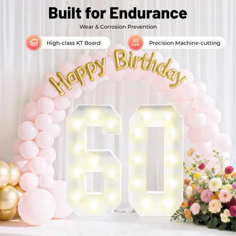 60 Light Up Numbers Vintage LED Large Birthday Decor for 60th Anniversary Party Battery Powered Home Decor