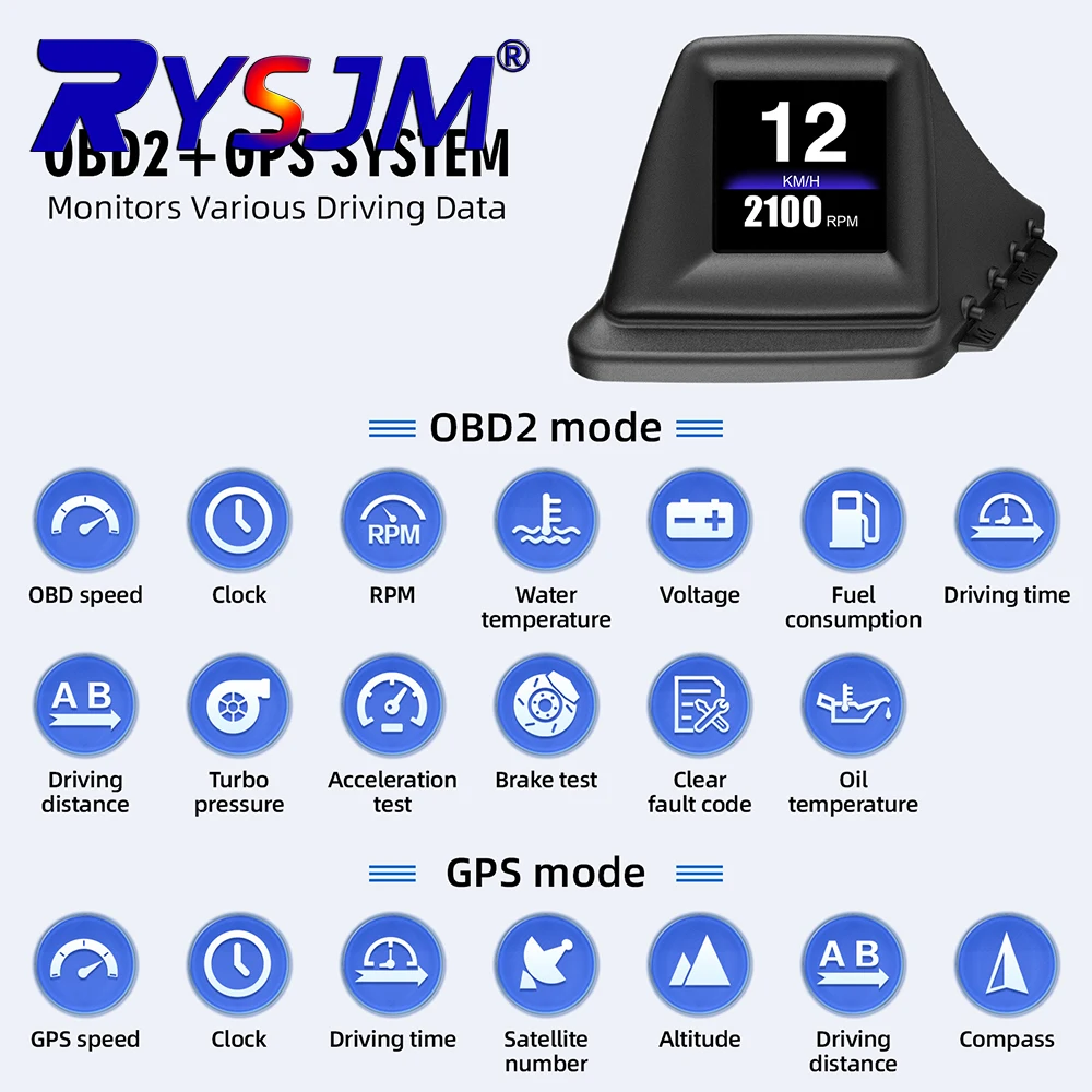 P8 HUD OBD2+GPS On-board Computer Head Up Display Car Tachometer Turbo Oil Pressure RPM Water Temp Speedometer
