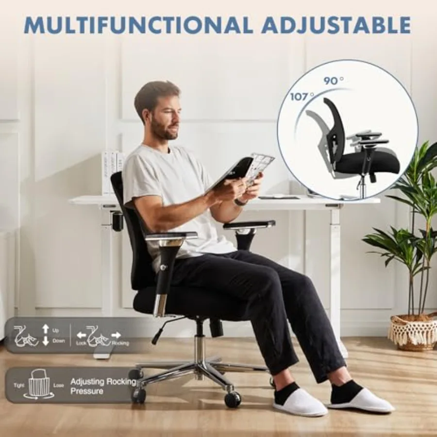 Big and Tall Office Desk Chair with Lumbar Support, 500lbs Heavy Duty Mesh Ergonomic Computer Chair with 4D Armrest and Wide Co view 6