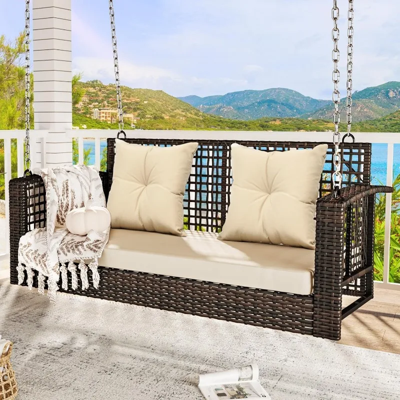 

YITAHOME Porch Swing Hanging Wicker Swing Rattan Patio Swing Lounge Chair Hammock Chair