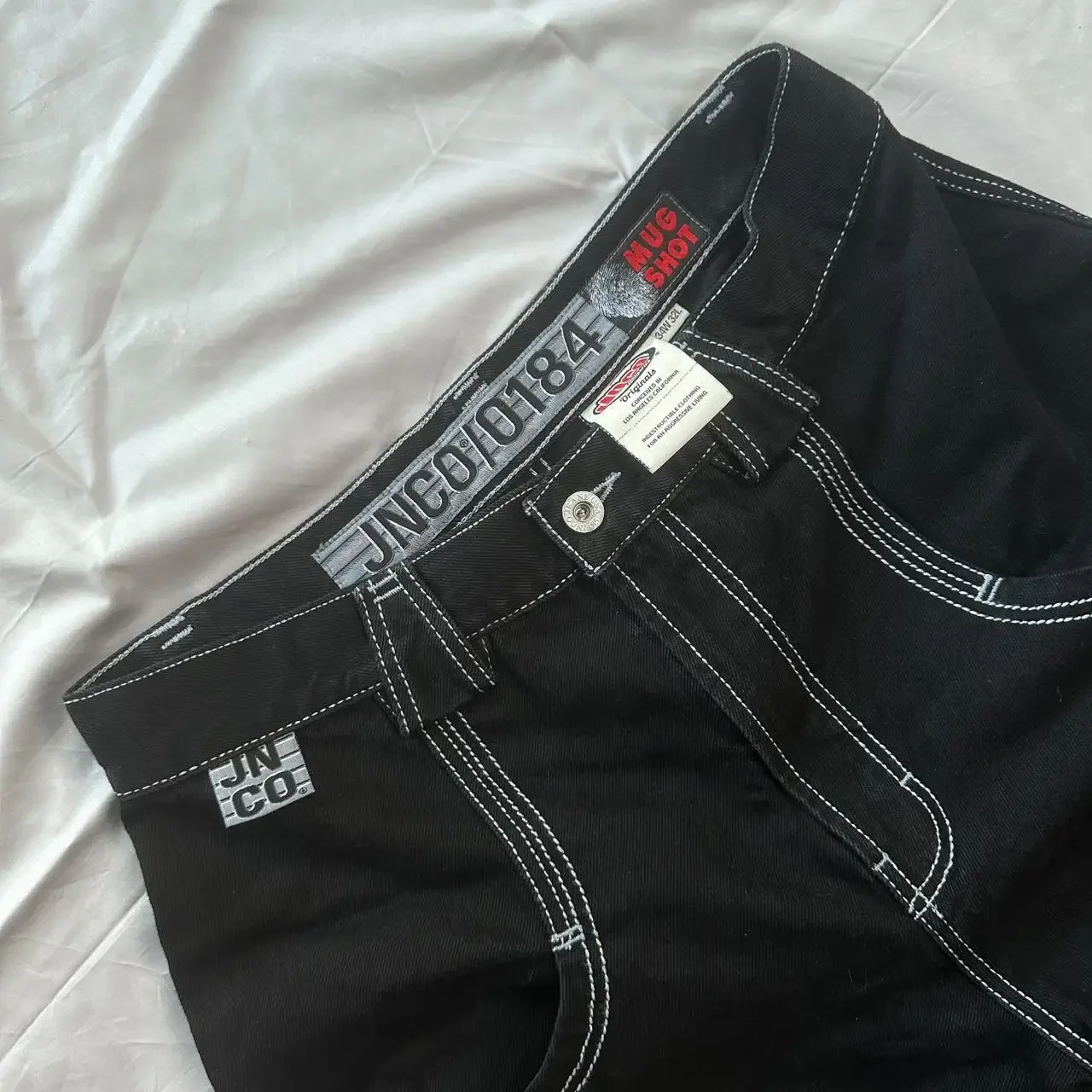 Pantalones vaqueros holgados con bordado de Bolsillo grande para hombre y mujer, Jeans góticos de pierna ancha, pantalones casuales Harajuku Y2K JNCO, Hip Hop, negro