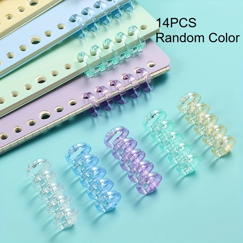 14pcs Transparent Plastic Binder Rings, Random Colors, Document Organizer, Daily Office, Book Storage, For Reading Enthusiasts